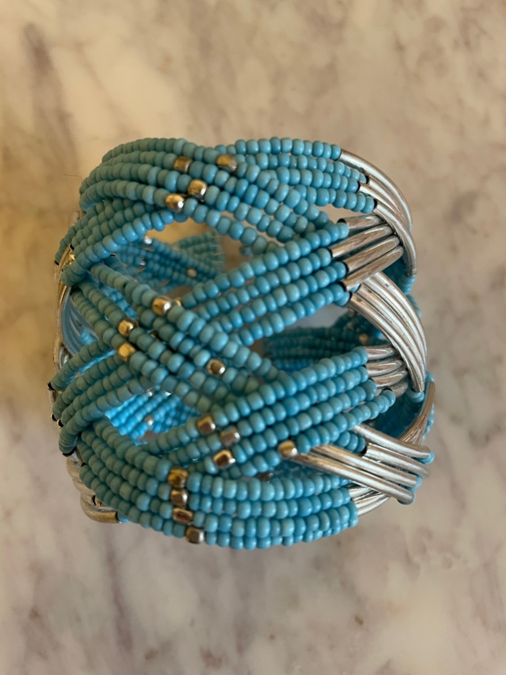 Turquoise Colored Beaded Multi-Strand Bracelet - Unbranded
